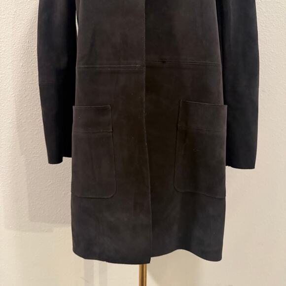 H&M Faux Suede Oversized Longline Coat XS Minimalist Sleek Chic Fall Winter - Picture 5 of 8